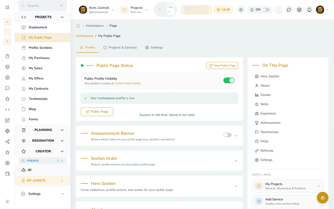 Your profile in the editor, filled in and waiting for your review.